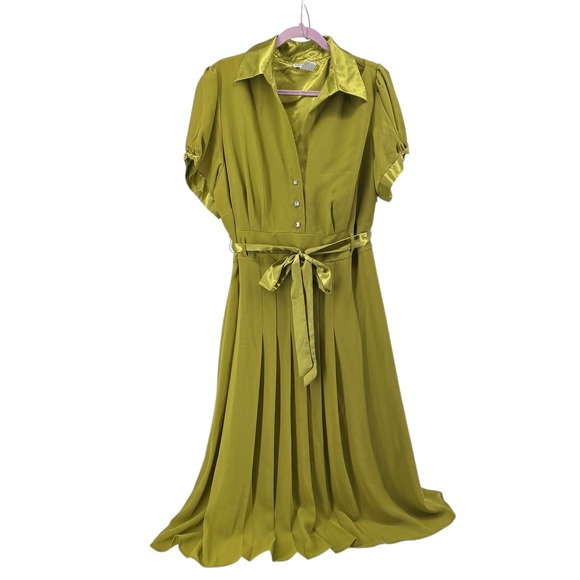Jessica London Dresses & Skirts - Jessica‎ London Green Midi Dress Satin Collar Belt Rhinestone Buttons Size 20W